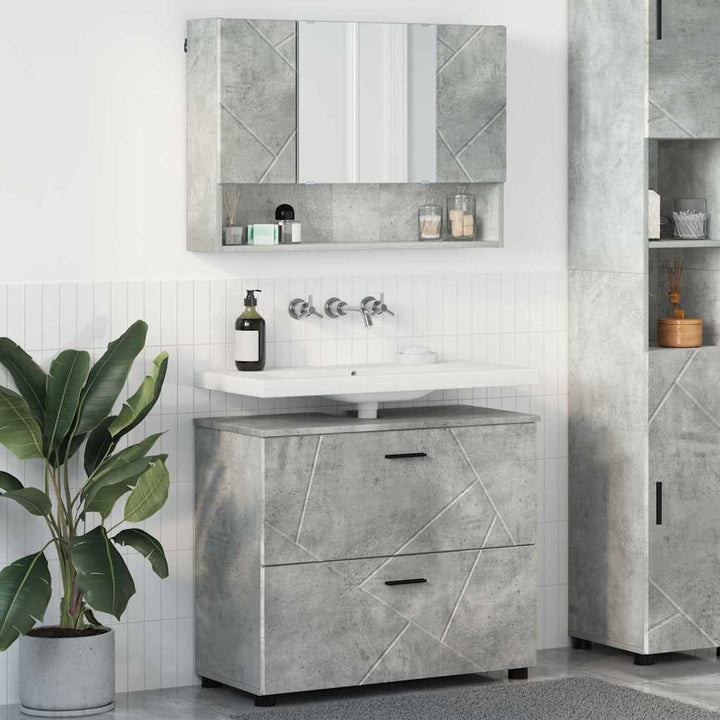 Badeværelsesmøbel sæt med dør 2 pcs Betongrå 76,5 x 35 x 64 cm
