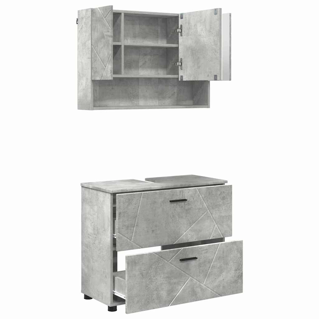 Badeværelsesmøbel sæt med dør 2 pcs Betongrå 76,5 x 35 x 64 cm