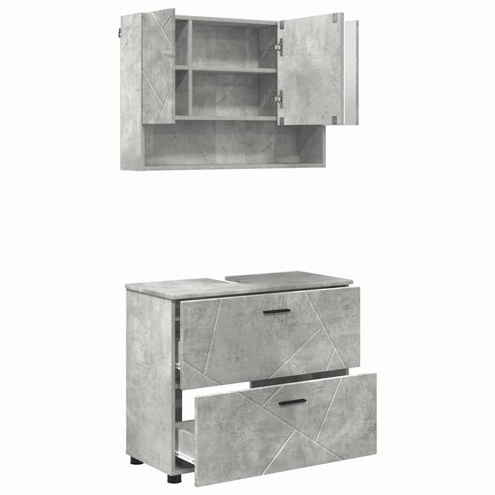 Badeværelsesmøbel sæt med dør 2 pcs Betongrå 76,5 x 35 x 64 cm