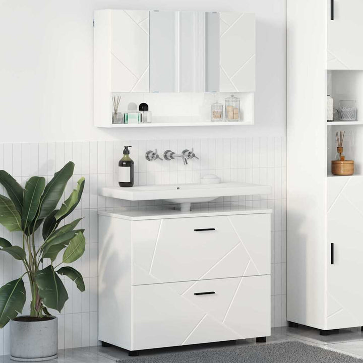 Badeværelsesmøbel sæt 2 pcs Hvid højglans 76,5 x 35 x 64 cm