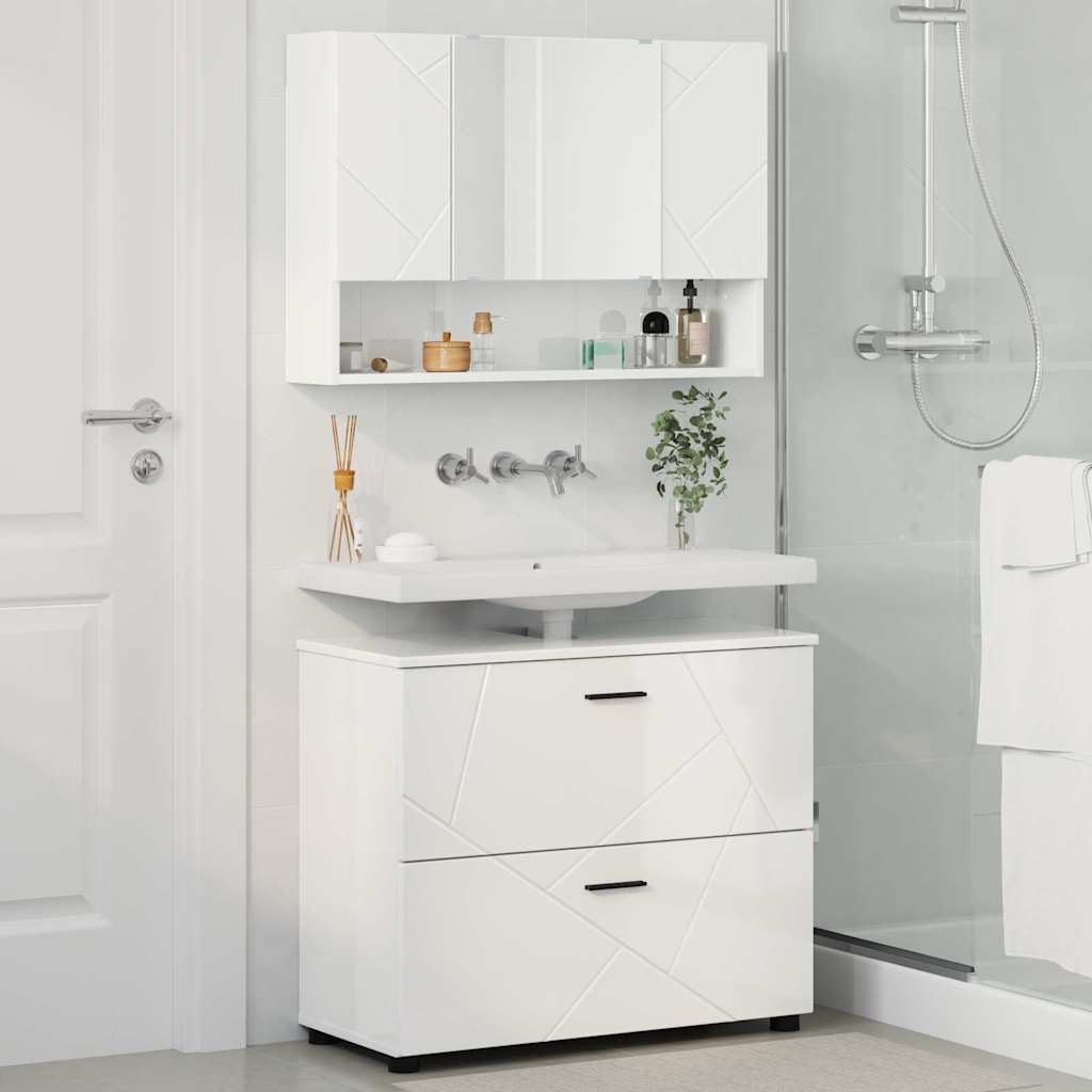 Badeværelsesmøbel sæt 2 pcs Hvid højglans 76,5 x 35 x 64 cm