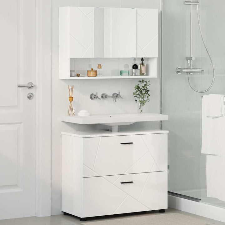 Badeværelsesmøbel sæt 2 pcs Hvid højglans 76,5 x 35 x 64 cm
