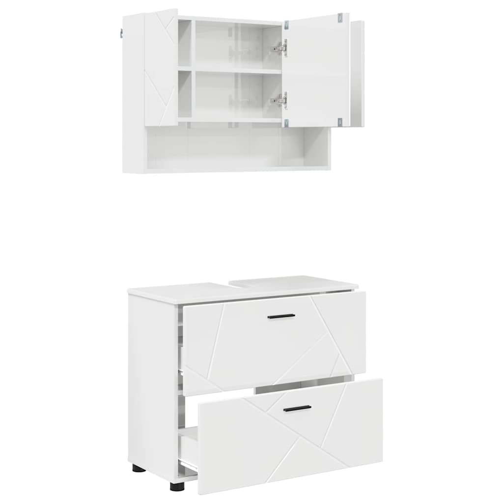 Badeværelsesmøbel sæt 2 pcs Hvid højglans 76,5 x 35 x 64 cm