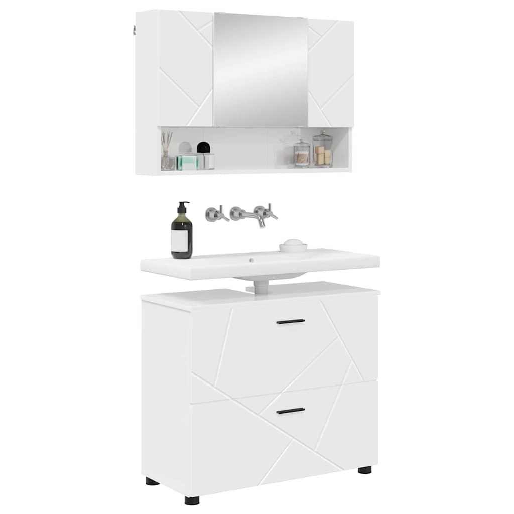 Badeværelsesmøbel sæt 2 pcs Hvid højglans 76,5 x 35 x 64 cm