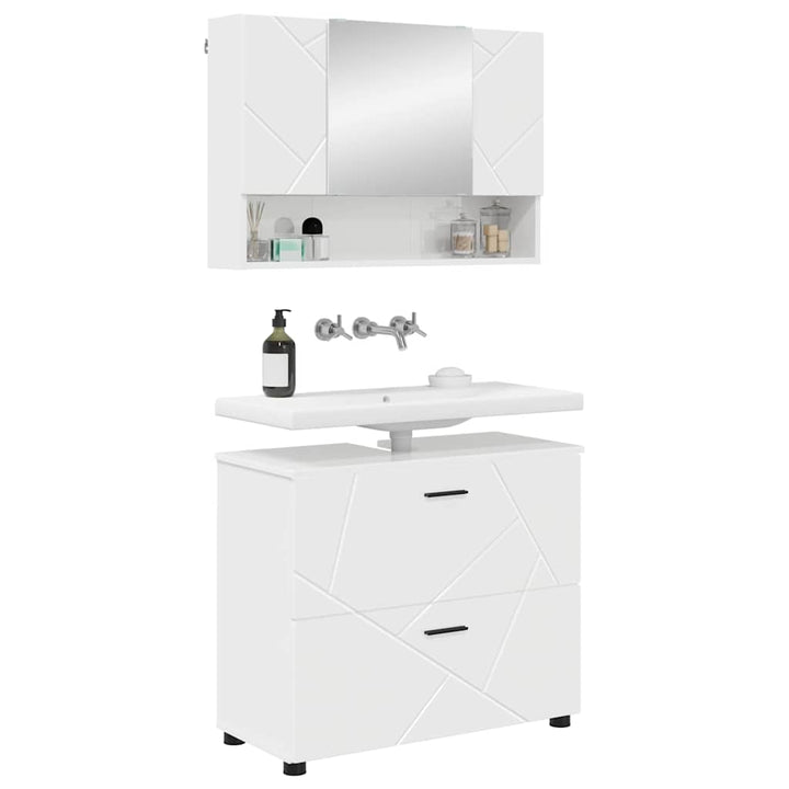 Badeværelsesmøbel sæt 2 pcs Hvid højglans 76,5 x 35 x 64 cm