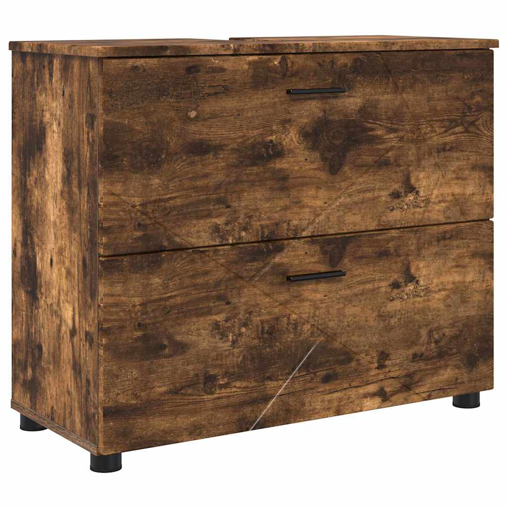 Badeværelsesmøbel sæt med dør 2 pcs Røget eg 76,5 x 35 x 64 cm