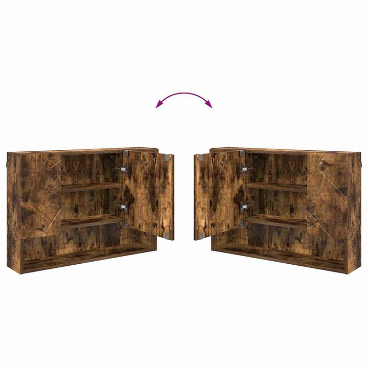 Badeværelsesmøbel sæt med dør 2 pcs Røget eg 76,5 x 35 x 64 cm