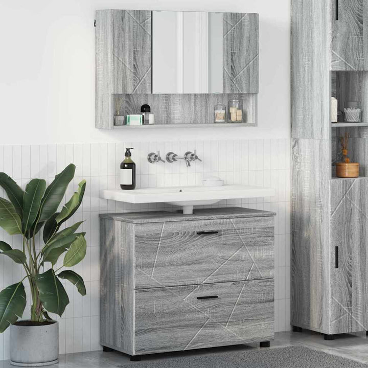 Badeværelsesmøbel sæt 2 pcs Grå sonoma-eg 76,5 x 35 x 64 cm