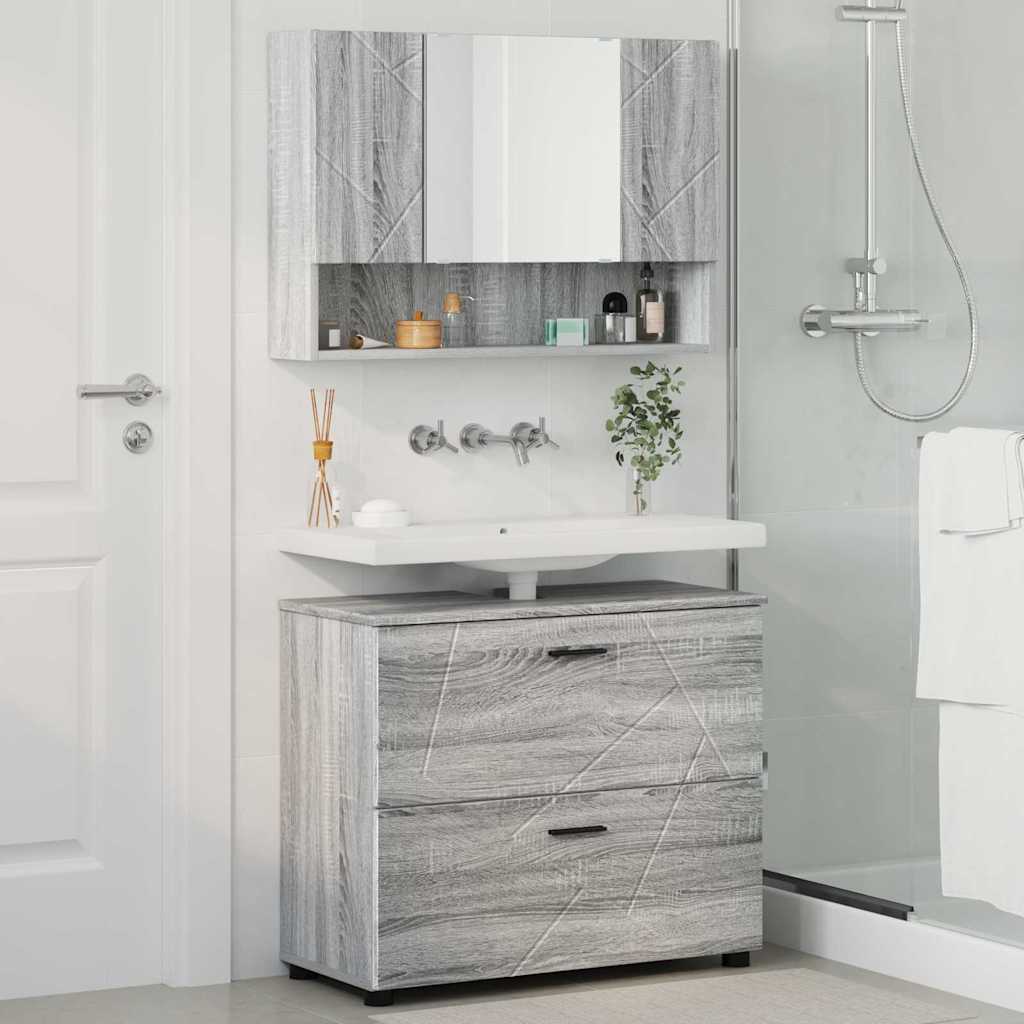 Badeværelsesmøbel sæt 2 pcs Grå sonoma-eg 76,5 x 35 x 64 cm