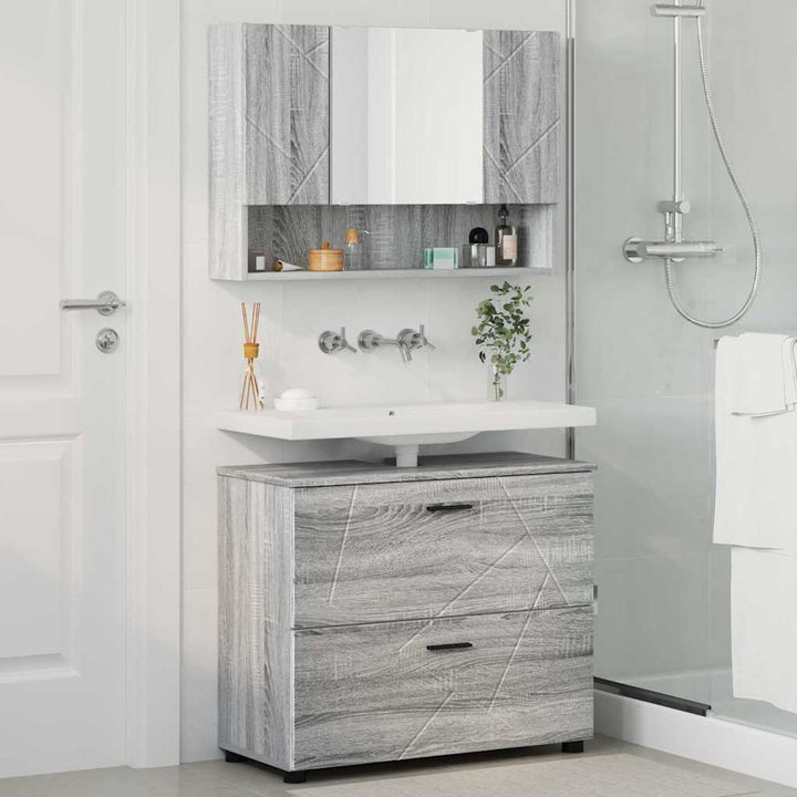 Badeværelsesmøbel sæt 2 pcs Grå sonoma-eg 76,5 x 35 x 64 cm