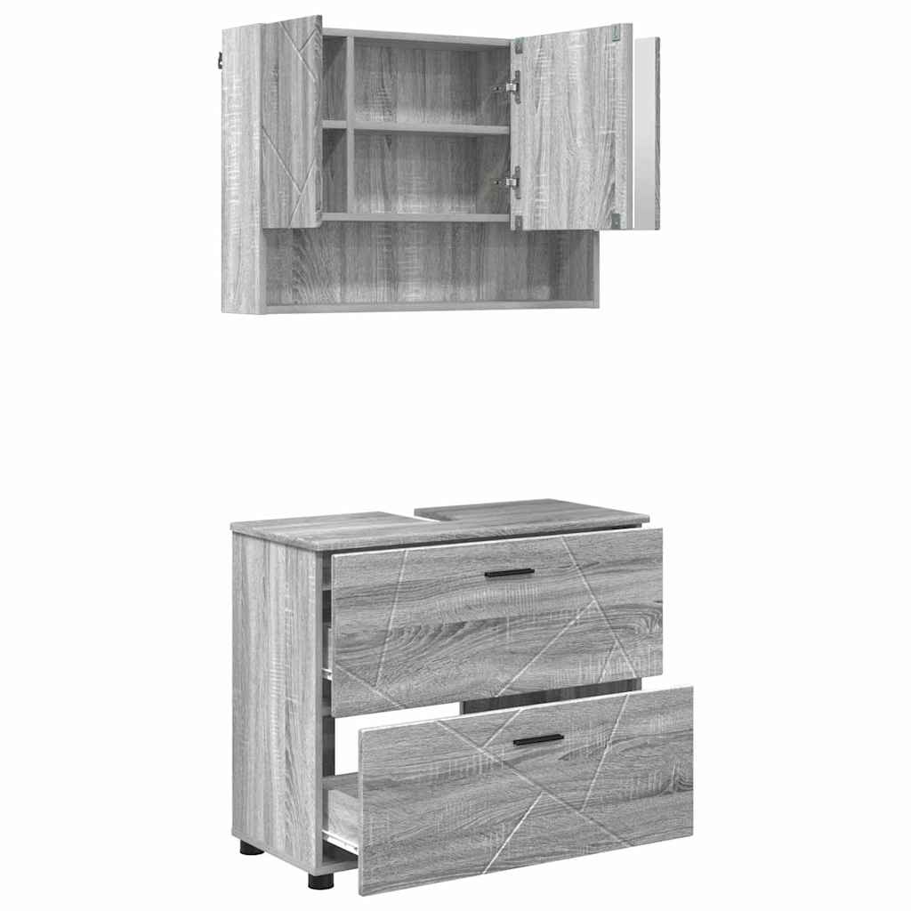 Badeværelsesmøbel sæt 2 pcs Grå sonoma-eg 76,5 x 35 x 64 cm