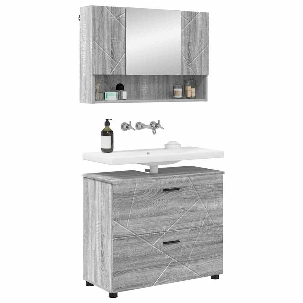 Badeværelsesmøbel sæt 2 pcs Grå sonoma-eg 76,5 x 35 x 64 cm