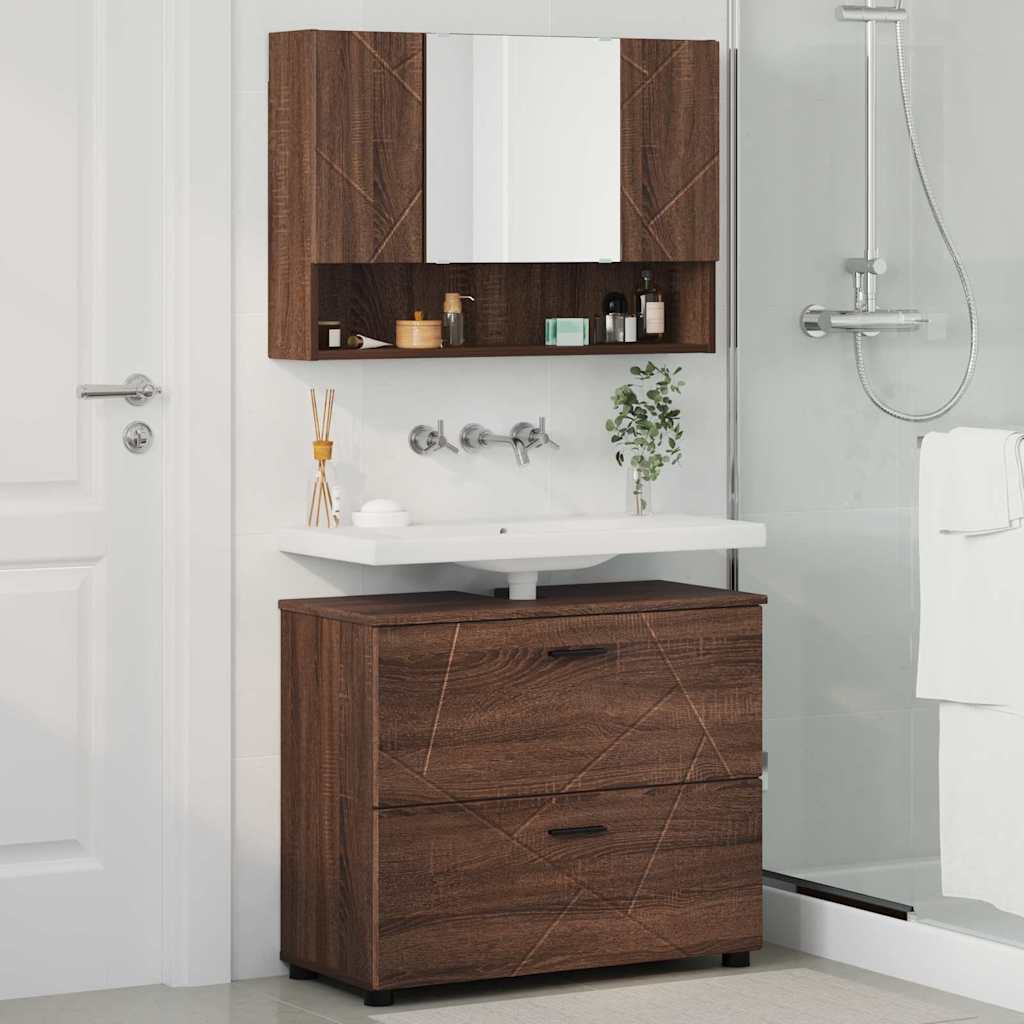 Badeværelsesmøbel sæt med hylde 2 pcs Brun eg 76,5 x 35 x 64 cm