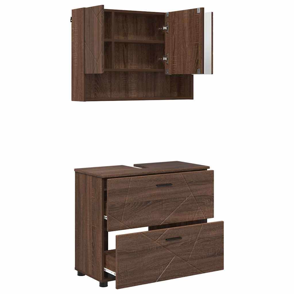 Badeværelsesmøbel sæt med hylde 2 pcs Brun eg 76,5 x 35 x 64 cm