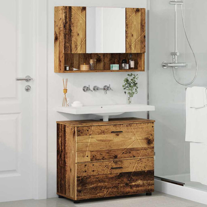 Badeværelsesmøbel sæt 2 pcs Gammelt træ 76,5 x 35 x 64 cm