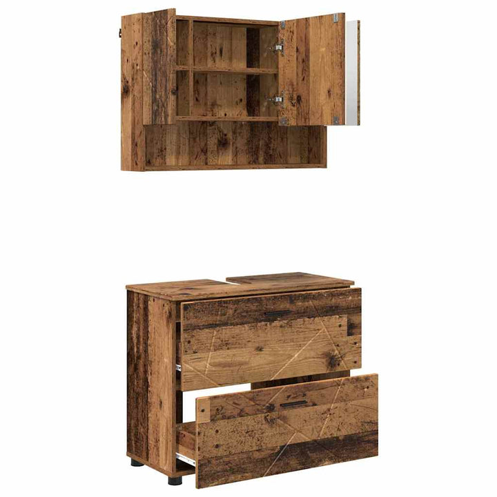 Badeværelsesmøbel sæt 2 pcs Gammelt træ 76,5 x 35 x 64 cm