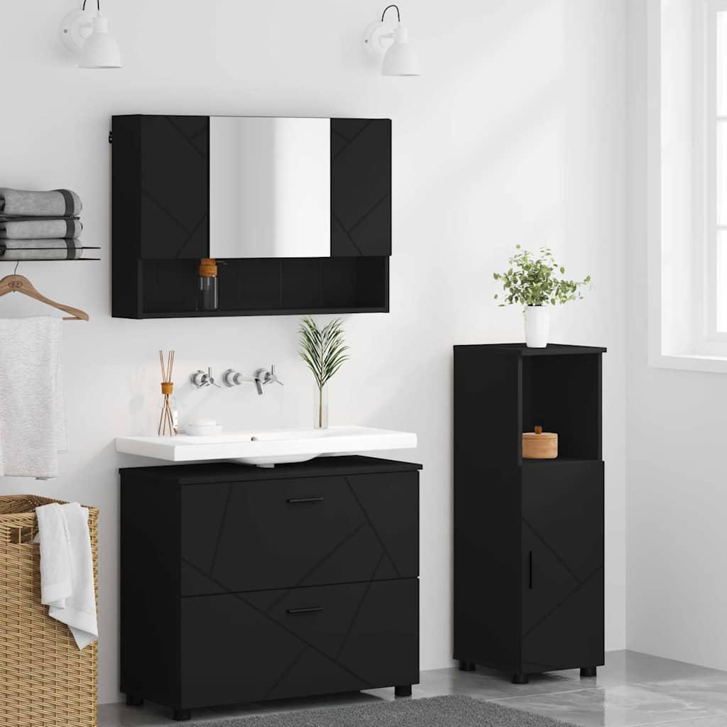 Badeværelsesmøbel sæt med skuffe 3 pcs Sort 76,5 x 35 x 64 cm