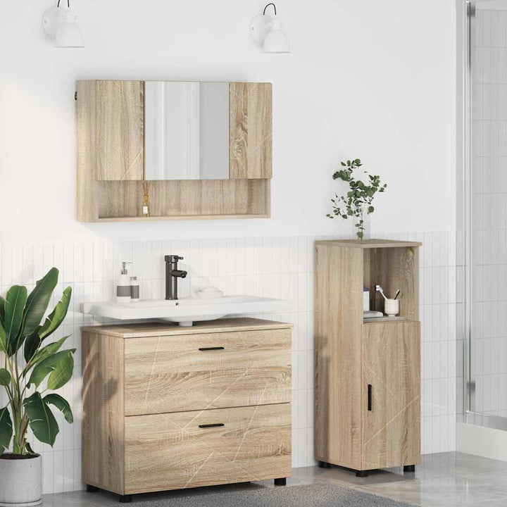 Badeværelsesmøbel sæt med dør 3 pcs Sonoma-eg 76,5 x 35 x 64 cm
