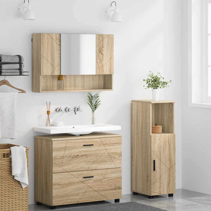 Badeværelsesmøbel sæt med dør 3 pcs Sonoma-eg 76,5 x 35 x 64 cm