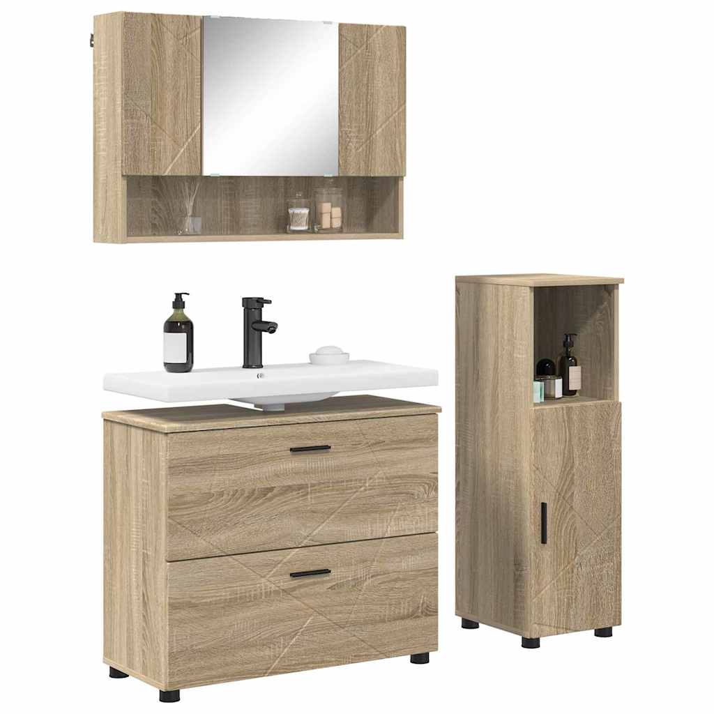 Badeværelsesmøbel sæt med dør 3 pcs Sonoma-eg 76,5 x 35 x 64 cm