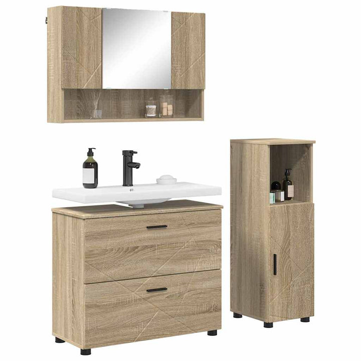 Badeværelsesmøbel sæt med dør 3 pcs Sonoma-eg 76,5 x 35 x 64 cm