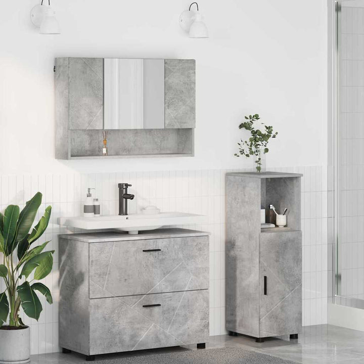 Badeværelsesmøbel sæt med dør 3 pcs Betongrå 76,5 x 35 x 64 cm