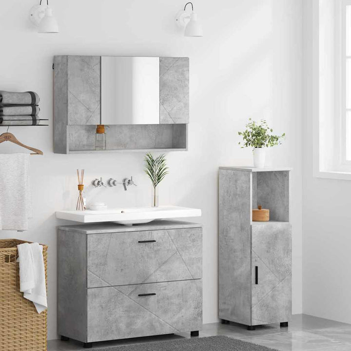 Badeværelsesmøbel sæt med dør 3 pcs Betongrå 76,5 x 35 x 64 cm