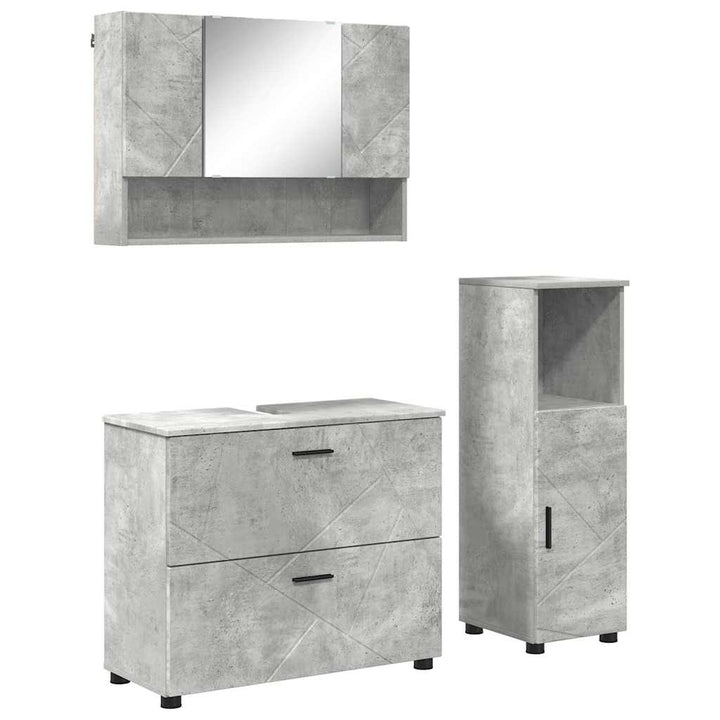 Badeværelsesmøbel sæt med dør 3 pcs Betongrå 76,5 x 35 x 64 cm