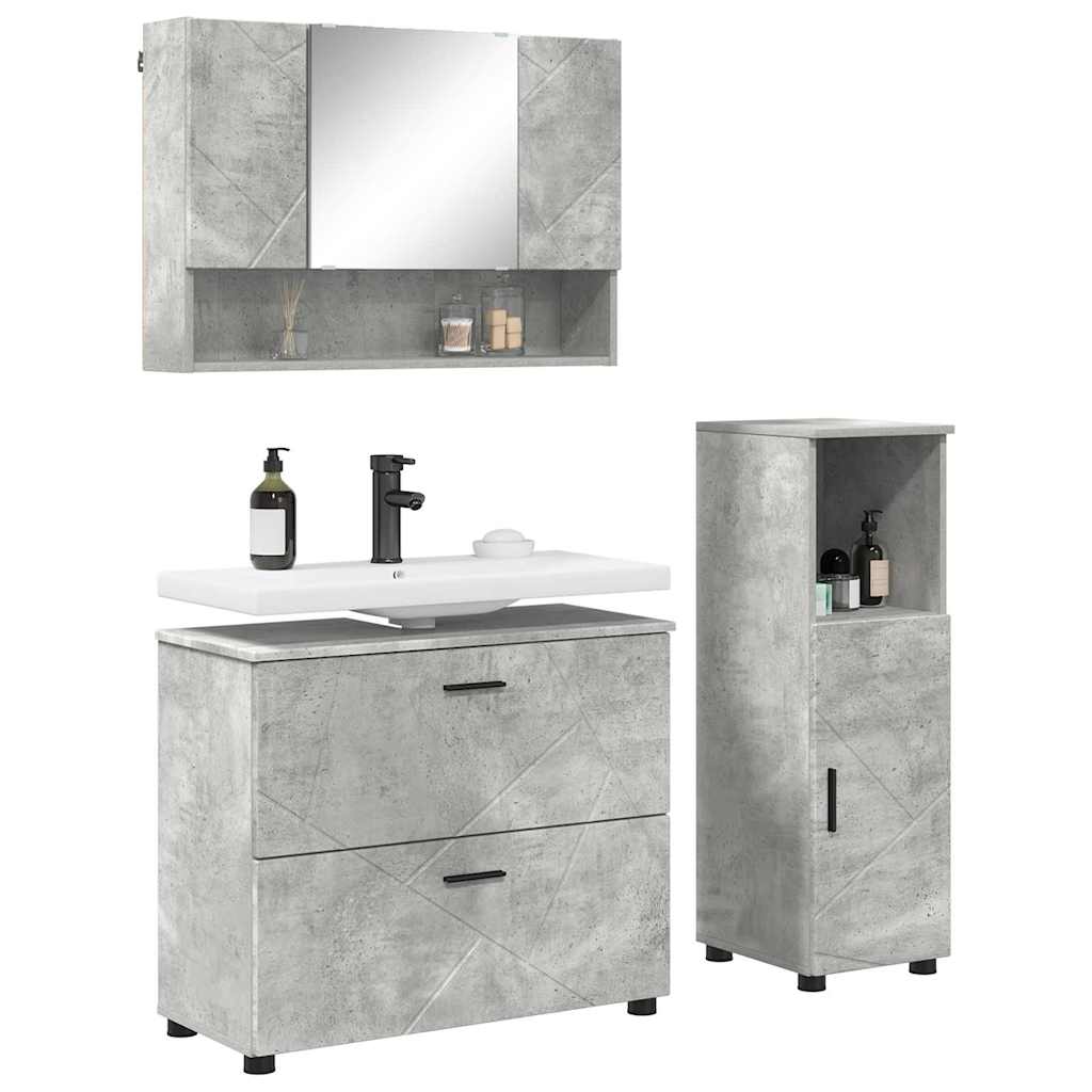 Badeværelsesmøbel sæt med dør 3 pcs Betongrå 76,5 x 35 x 64 cm