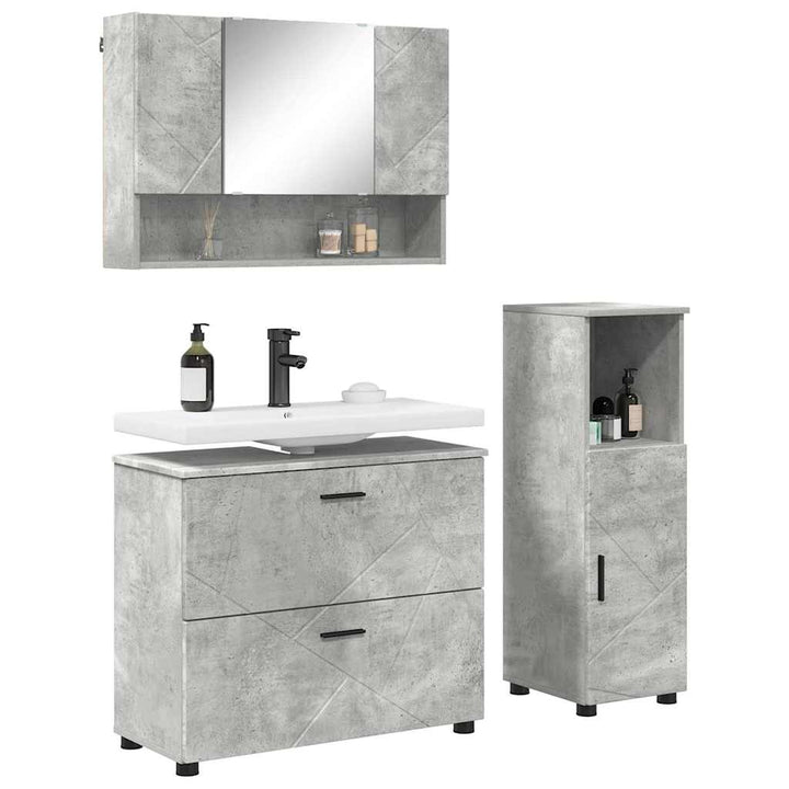 Badeværelsesmøbel sæt med dør 3 pcs Betongrå 76,5 x 35 x 64 cm