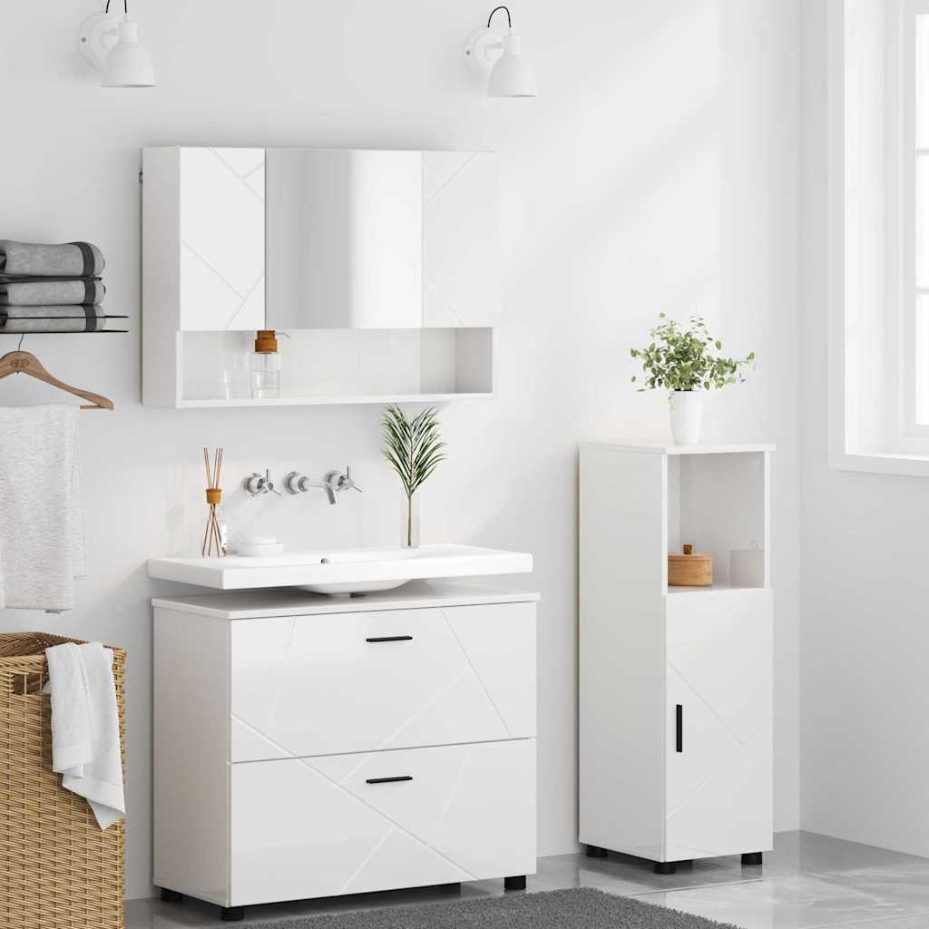 Badeværelsesmøbel sæt 3 pcs Hvid højglans 76,5 x 35 x 64 cm