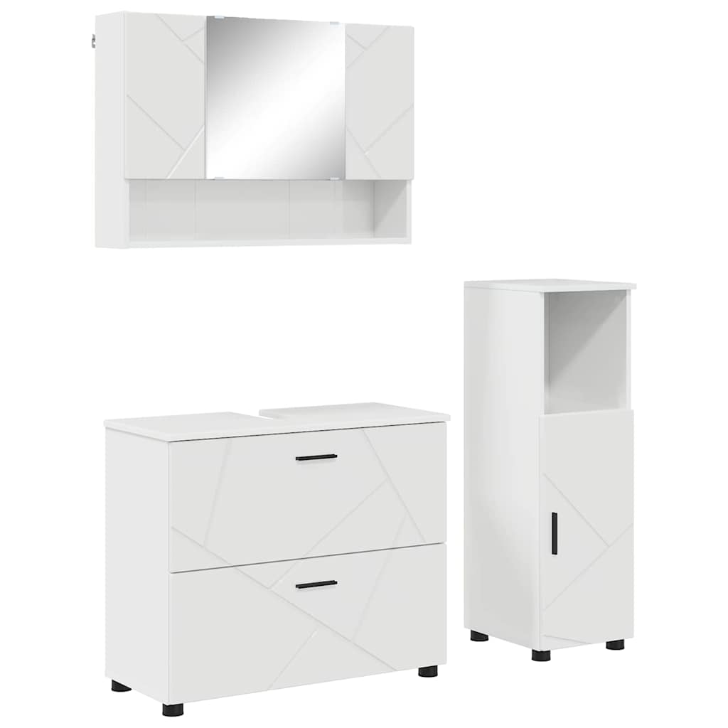 Badeværelsesmøbel sæt 3 pcs Hvid højglans 76,5 x 35 x 64 cm