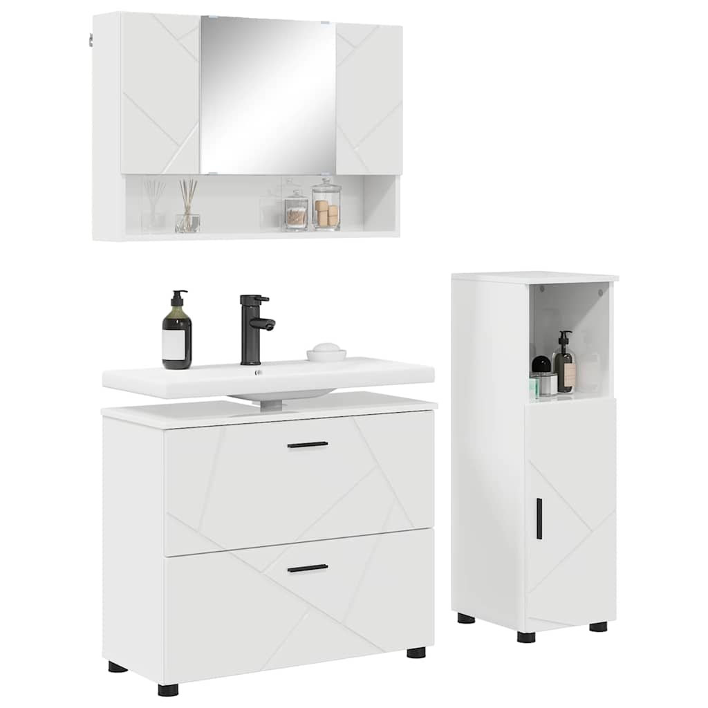 Badeværelsesmøbel sæt 3 pcs Hvid højglans 76,5 x 35 x 64 cm