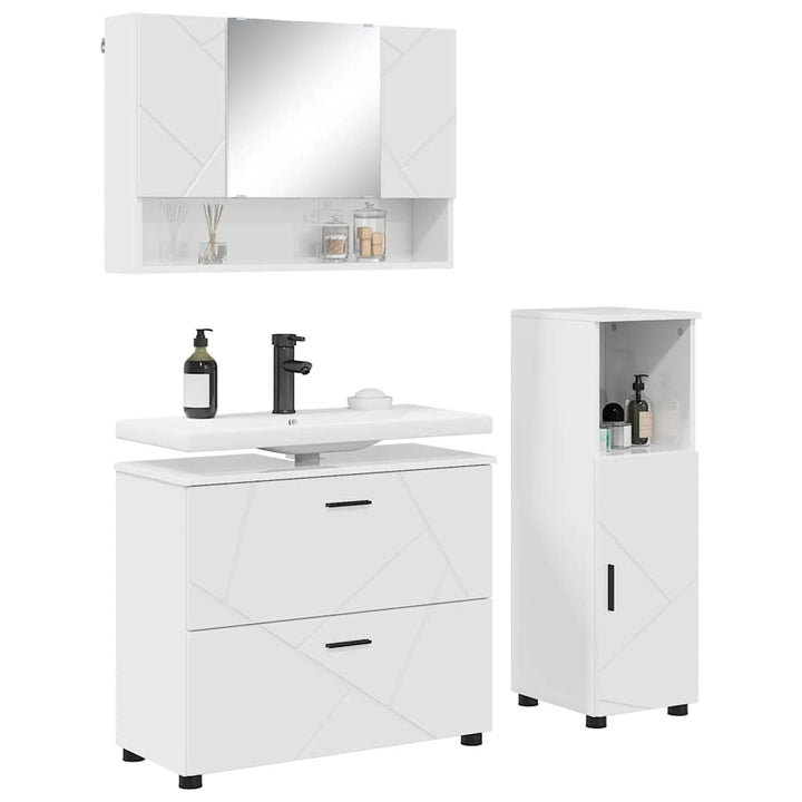 Badeværelsesmøbel sæt 3 pcs Hvid højglans 76,5 x 35 x 64 cm