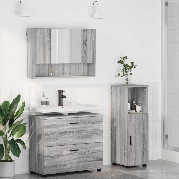 Badeværelsesmøbel sæt 3 pcs Grå sonoma-eg 76,5 x 35 x 64 cm