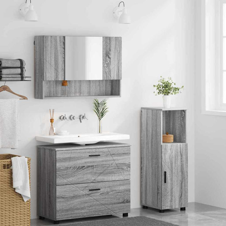 Badeværelsesmøbel sæt 3 pcs Grå sonoma-eg 76,5 x 35 x 64 cm