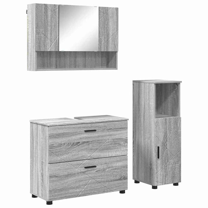 Badeværelsesmøbel sæt 3 pcs Grå sonoma-eg 76,5 x 35 x 64 cm