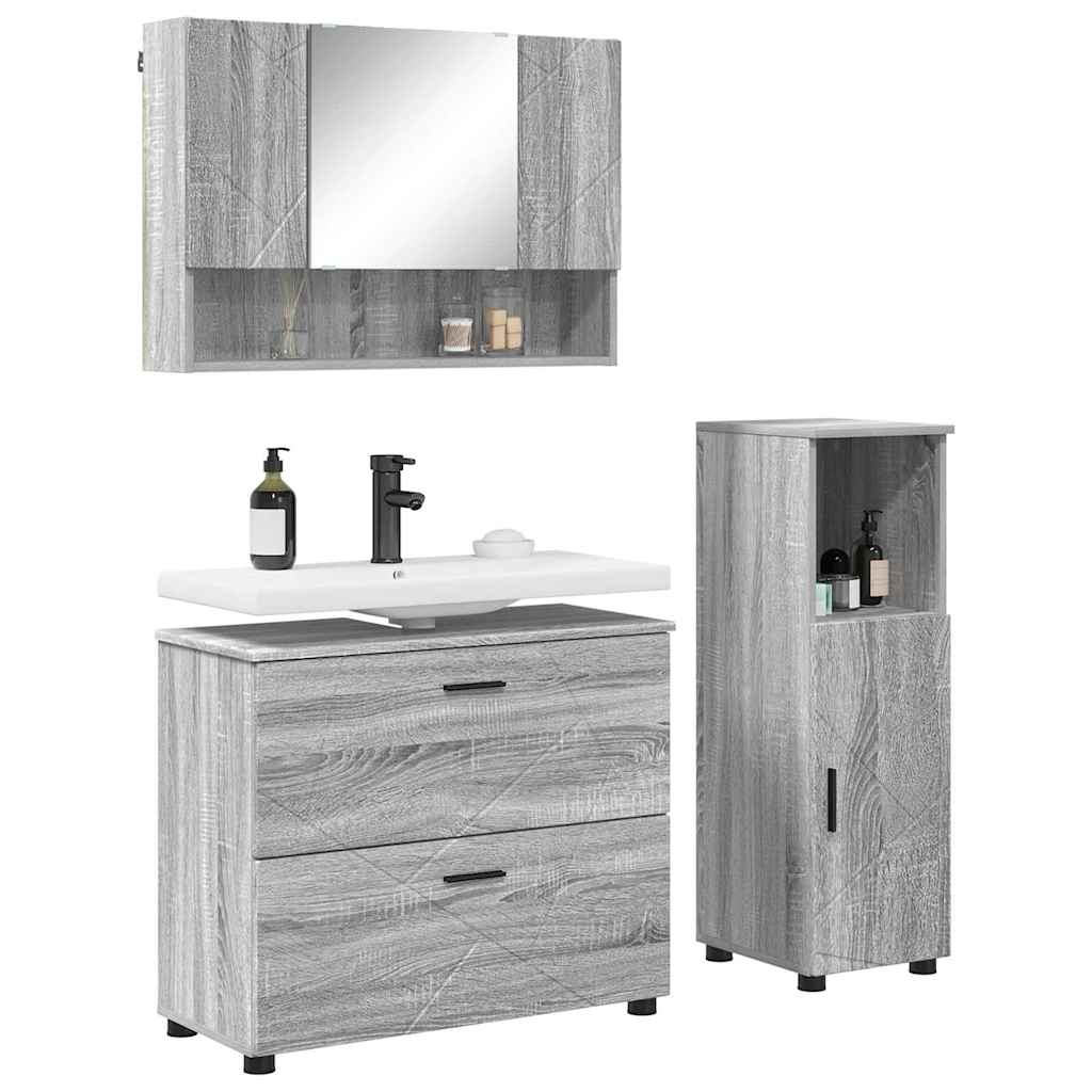 Badeværelsesmøbel sæt 3 pcs Grå sonoma-eg 76,5 x 35 x 64 cm
