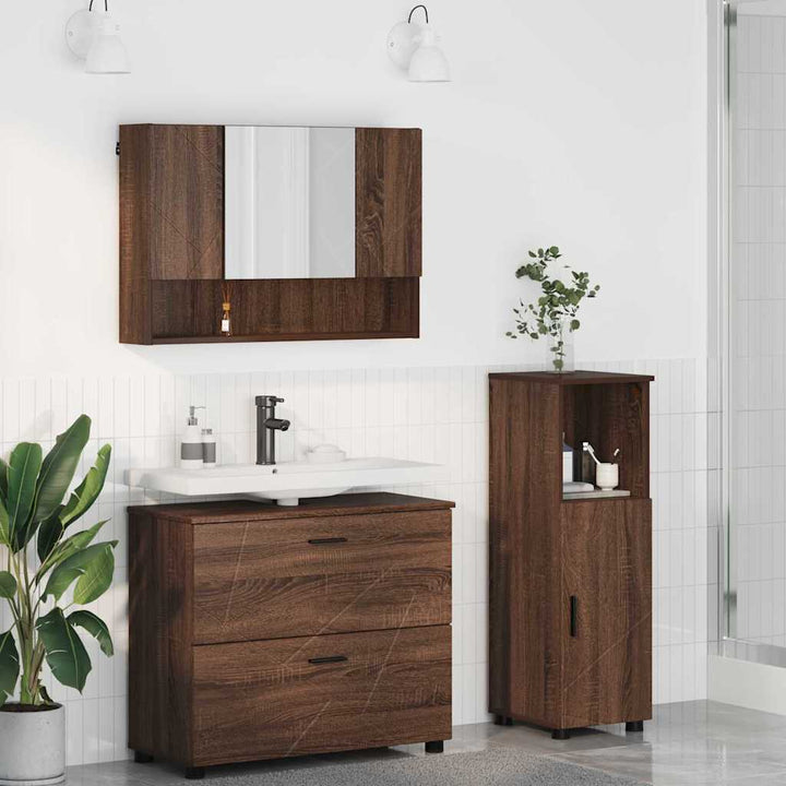 Badeværelsesmøbel sæt med hylde 3 pcs Brun eg 76,5 x 35 x 64 cm