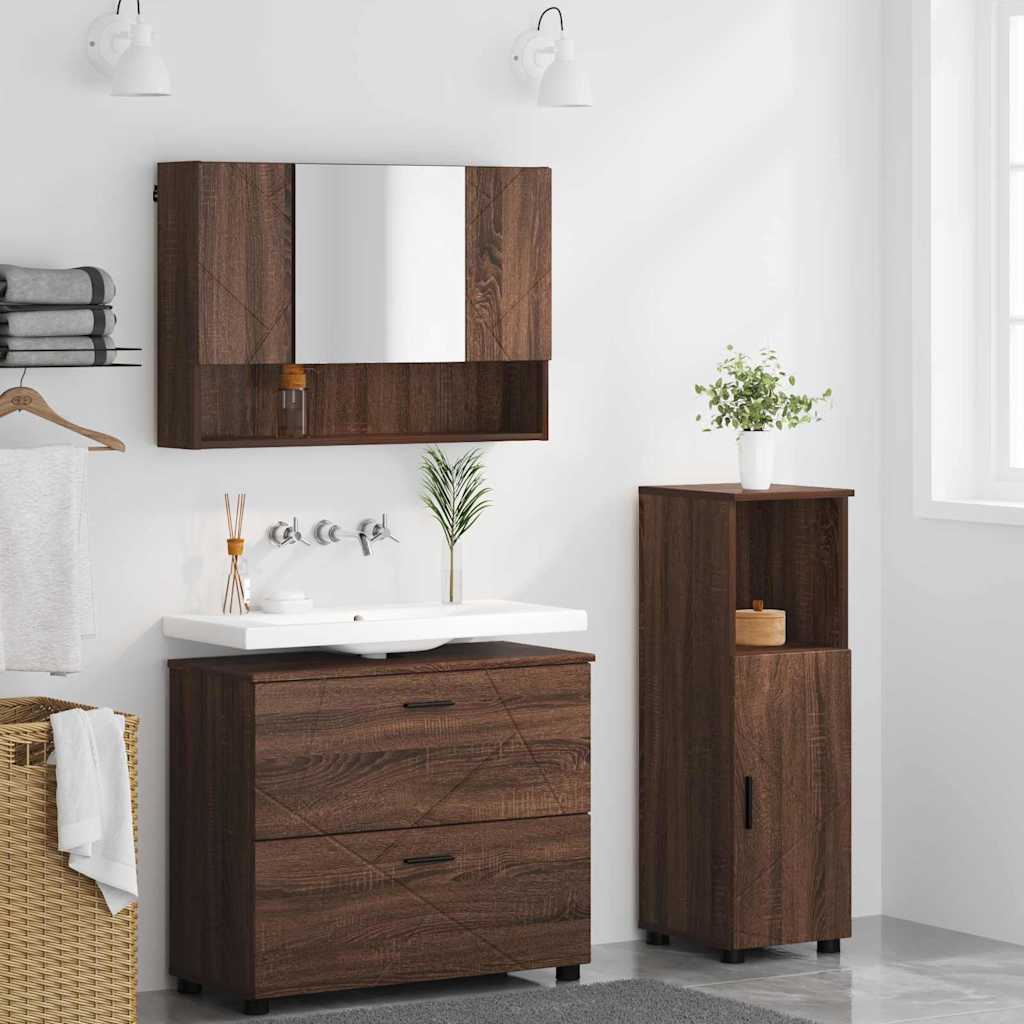 Badeværelsesmøbel sæt med hylde 3 pcs Brun eg 76,5 x 35 x 64 cm