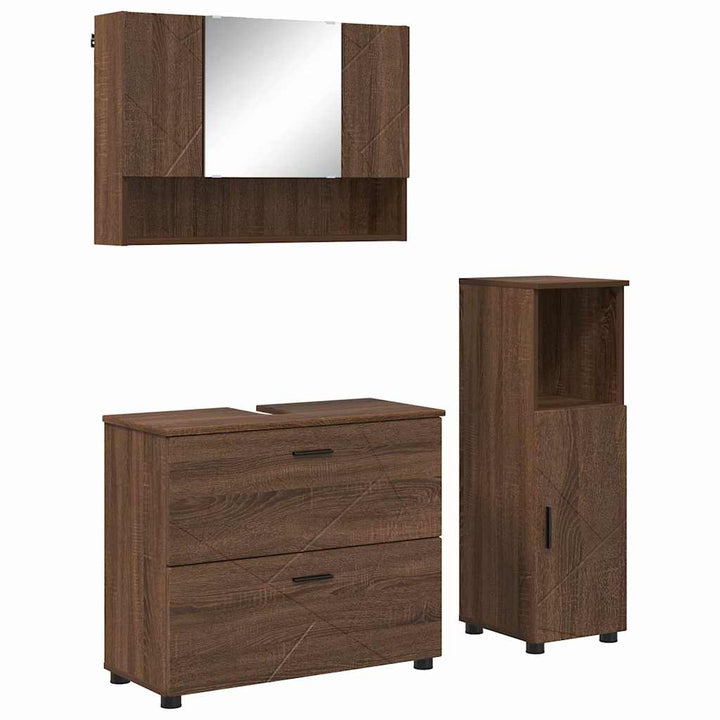 Badeværelsesmøbel sæt med hylde 3 pcs Brun eg 76,5 x 35 x 64 cm