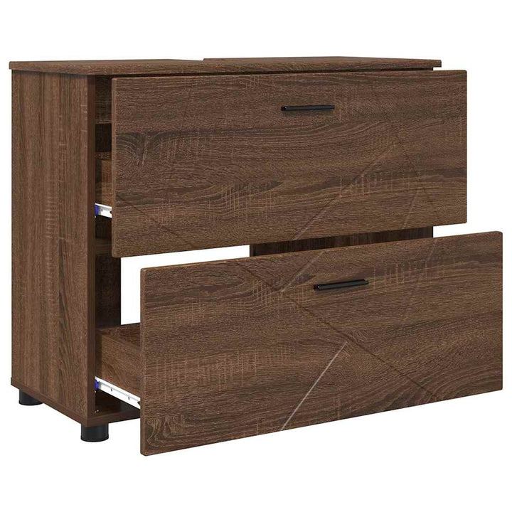 Badeværelsesmøbel sæt med hylde 3 pcs Brun eg 76,5 x 35 x 64 cm