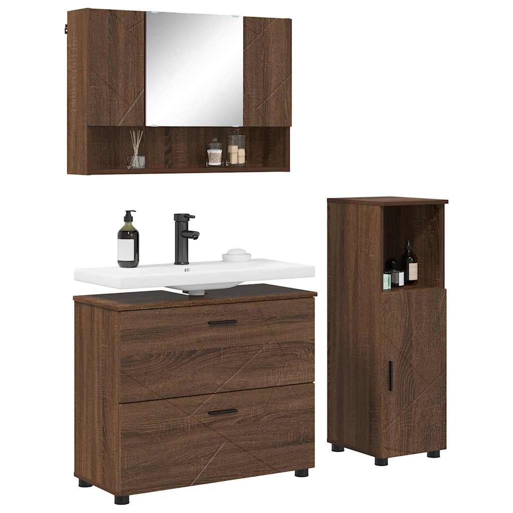 Badeværelsesmøbel sæt med hylde 3 pcs Brun eg 76,5 x 35 x 64 cm