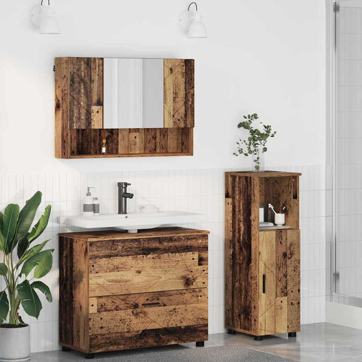Badeværelsesmøbel sæt 3 pcs Gammelt træ 76,5 x 35 x 64 cm
