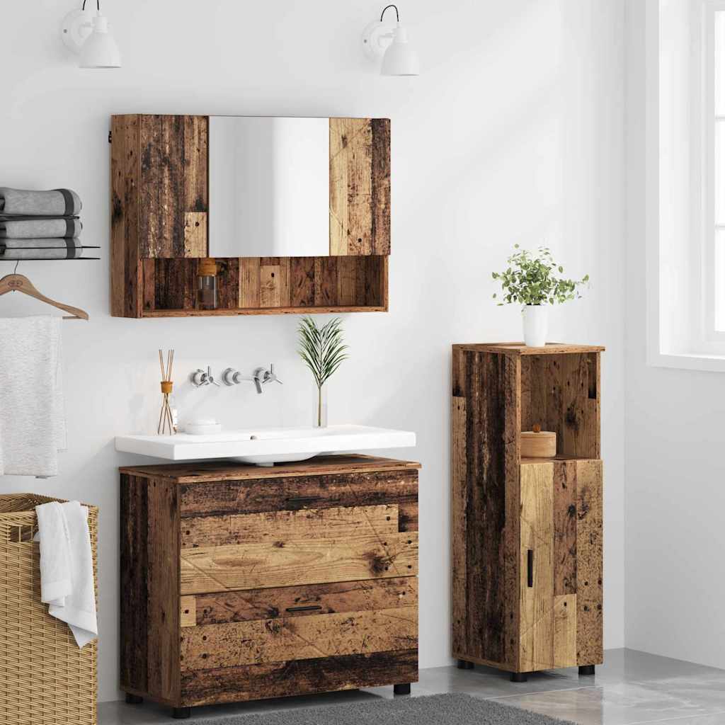 Badeværelsesmøbel sæt 3 pcs Gammelt træ 76,5 x 35 x 64 cm