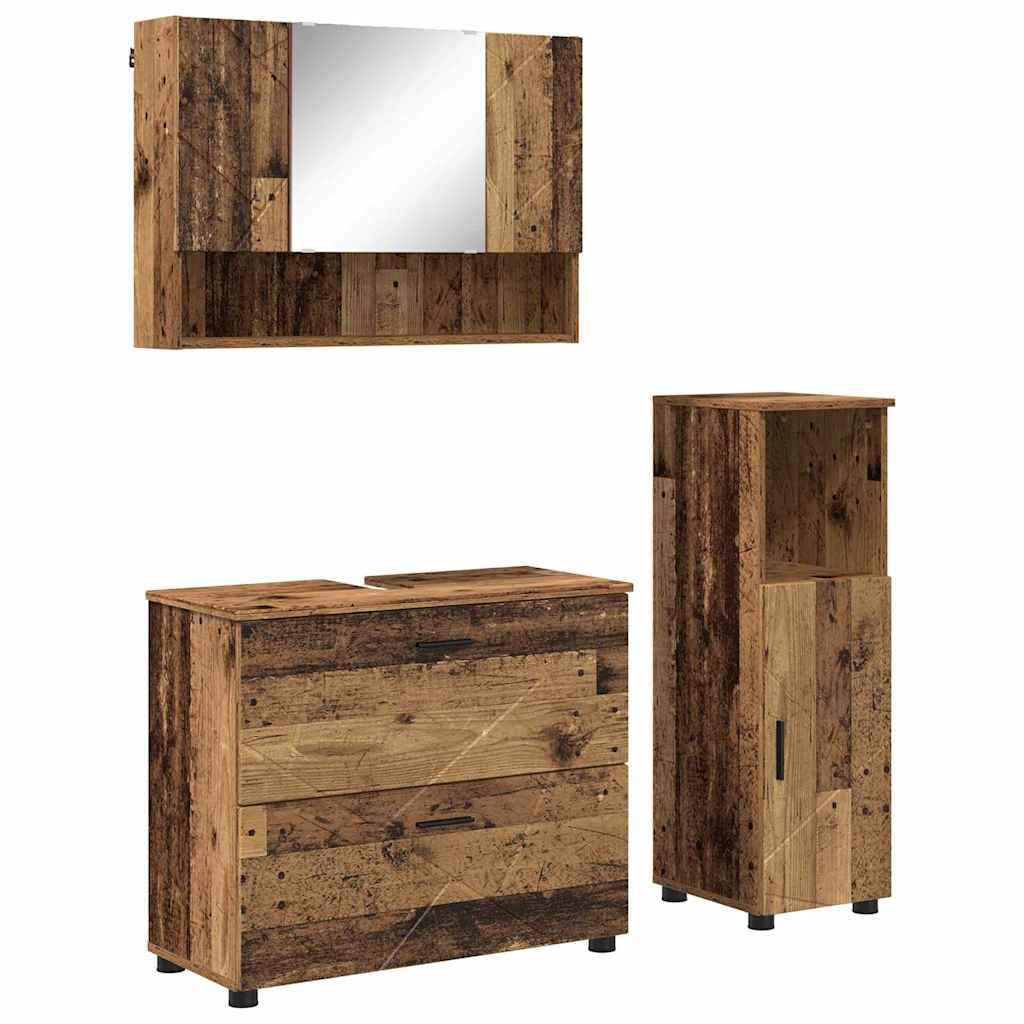 Badeværelsesmøbel sæt 3 pcs Gammelt træ 76,5 x 35 x 64 cm