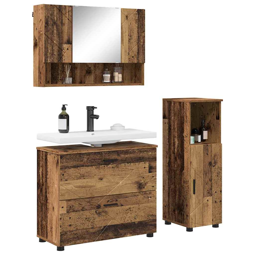 Badeværelsesmøbel sæt 3 pcs Gammelt træ 76,5 x 35 x 64 cm