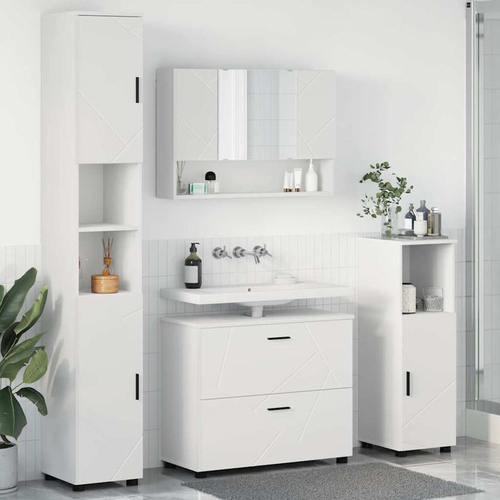 Badeværelsesmøbel sæt med skuffe 4 pcs Hvid 30 x 35 x 192 cm