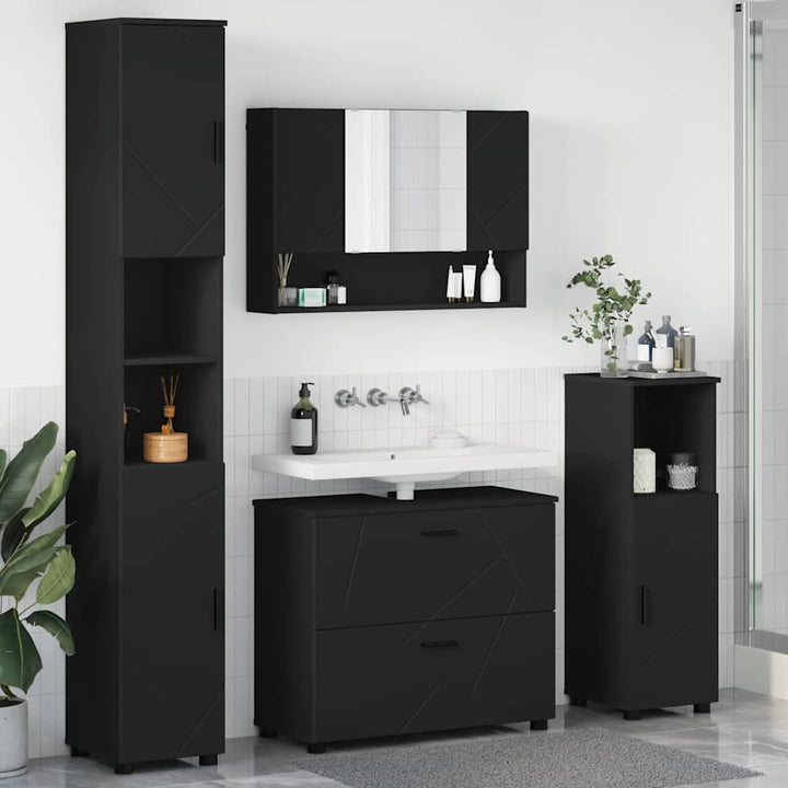 Badeværelsesmøbel sæt med skuffe 4 pcs Sort 30 x 35 x 192 cm