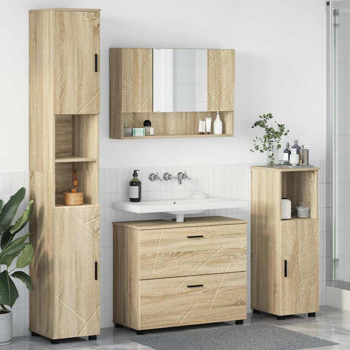 Badeværelsesmøbel sæt med dør 4 pcs Sonoma-eg 30 x 35 x 192 cm